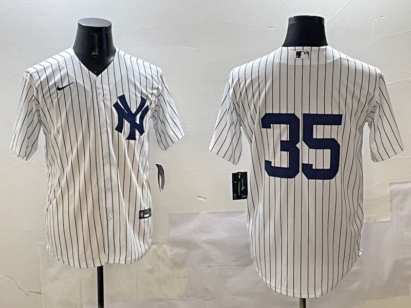 Men New York Yankees #35 No Name White Stripe Game 2025 Nike MLB Jersey style 1->new york yankees->MLB Jersey